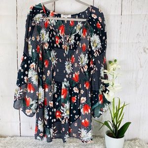 Spense Blouse Floral Print Bell Sleeves